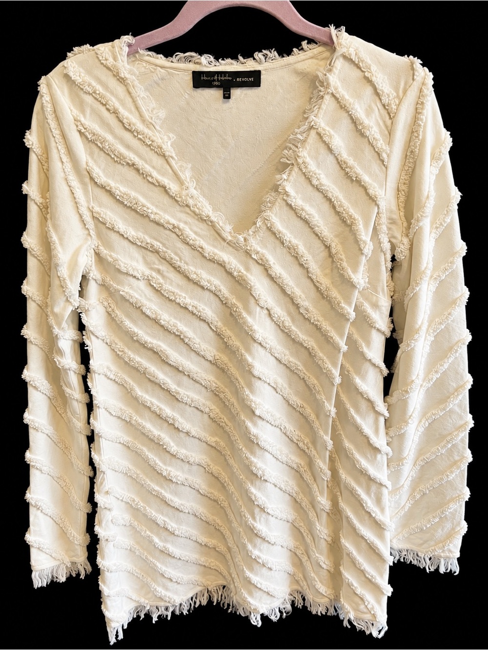 House of Harlow for Revolve shite Fringe V‑Neck Textured Women's dress
